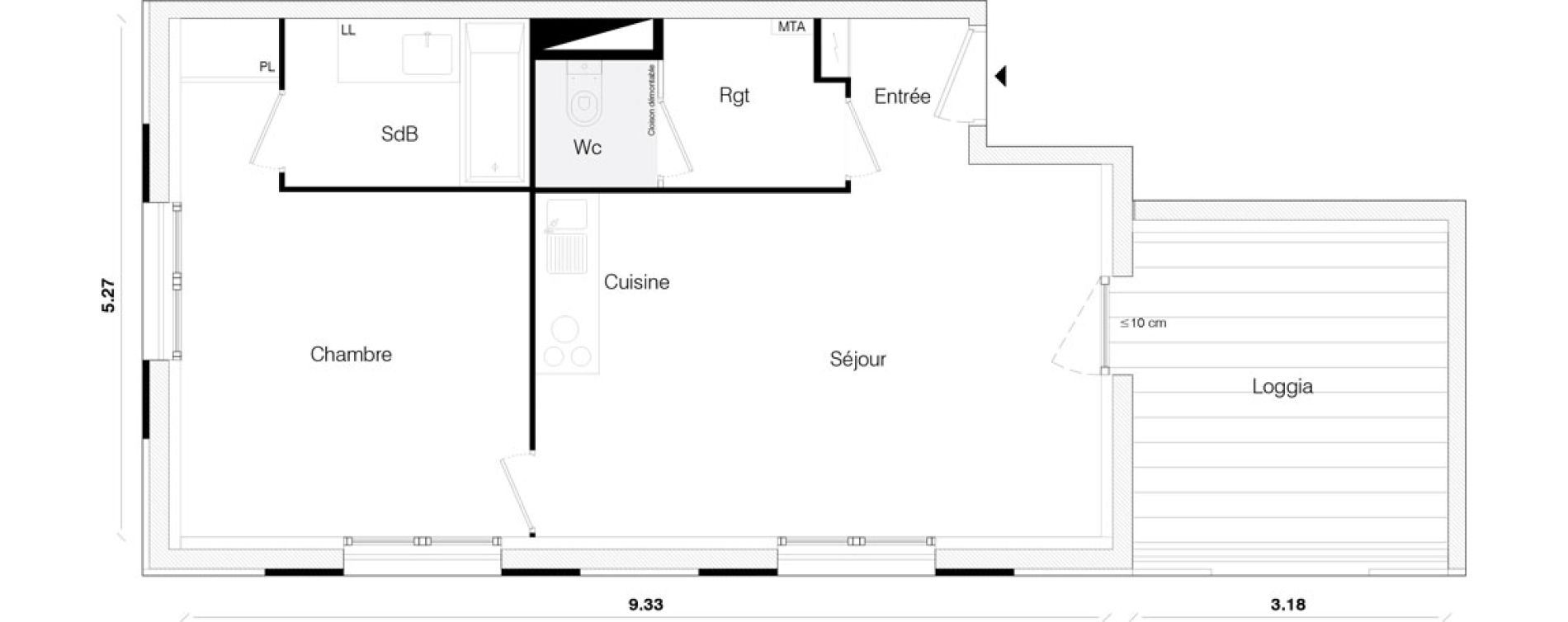 Appartement T2 de 45,64 m2 &agrave; Toulouse Malep&egrave;re