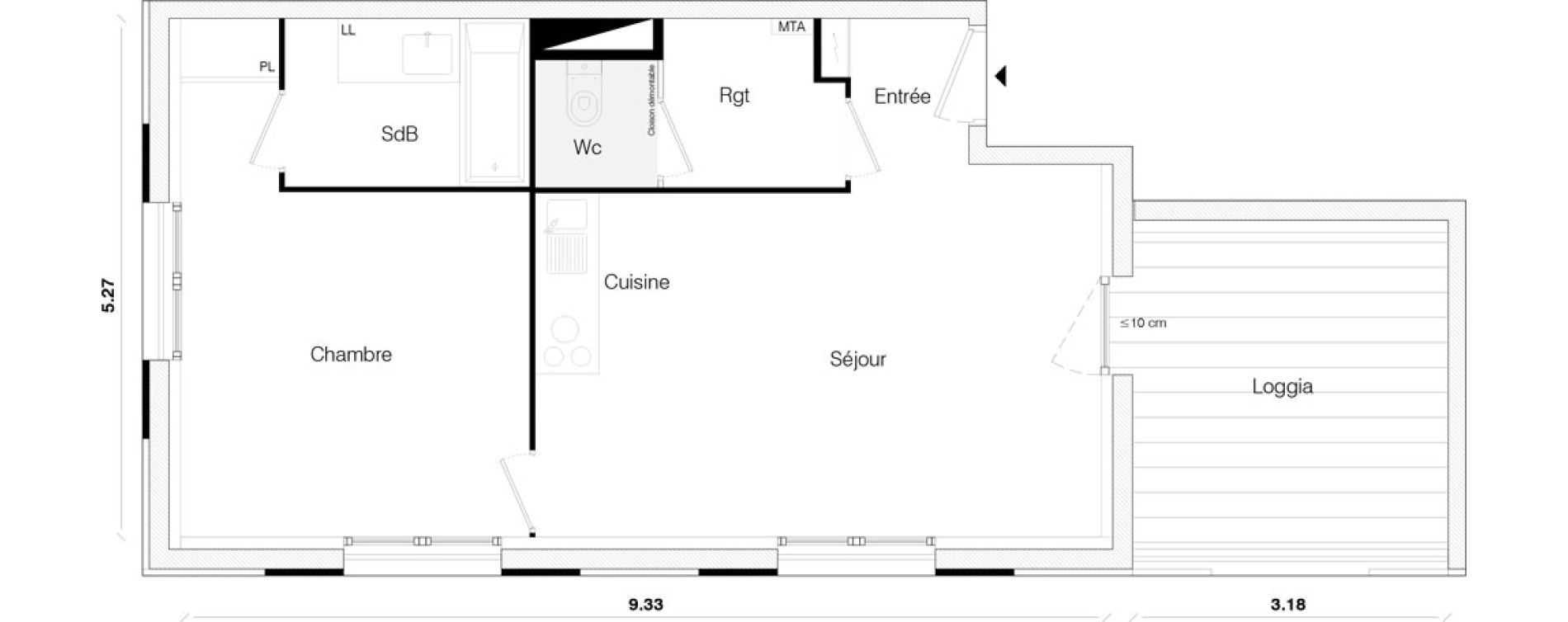 Appartement T2 de 45,64 m2 &agrave; Toulouse Malep&egrave;re