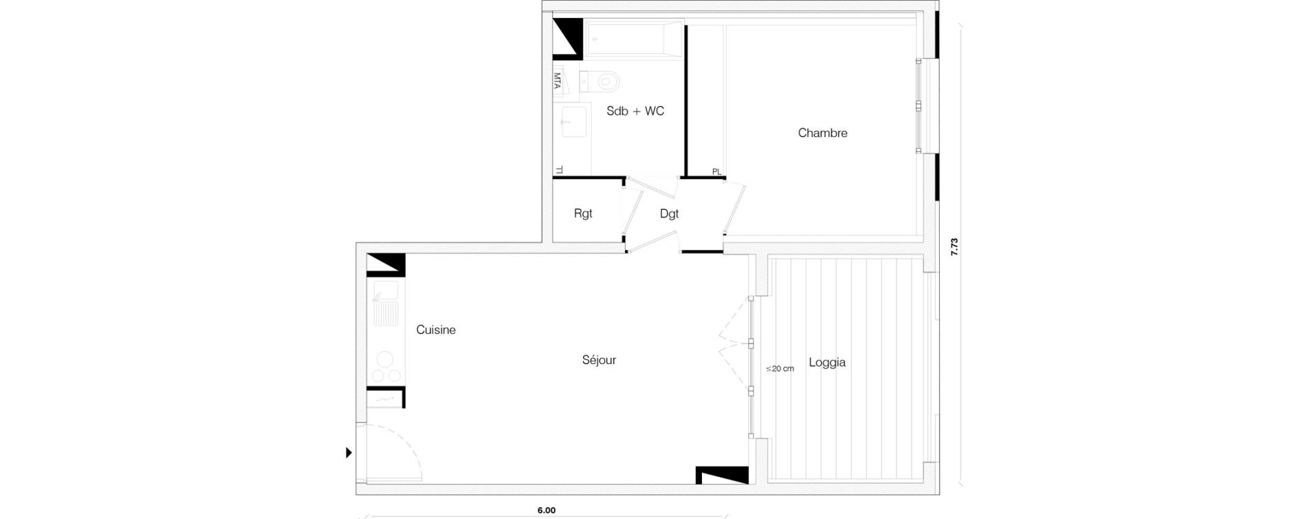 Appartement T2 de 45,99 m2 &agrave; Toulouse Malep&egrave;re