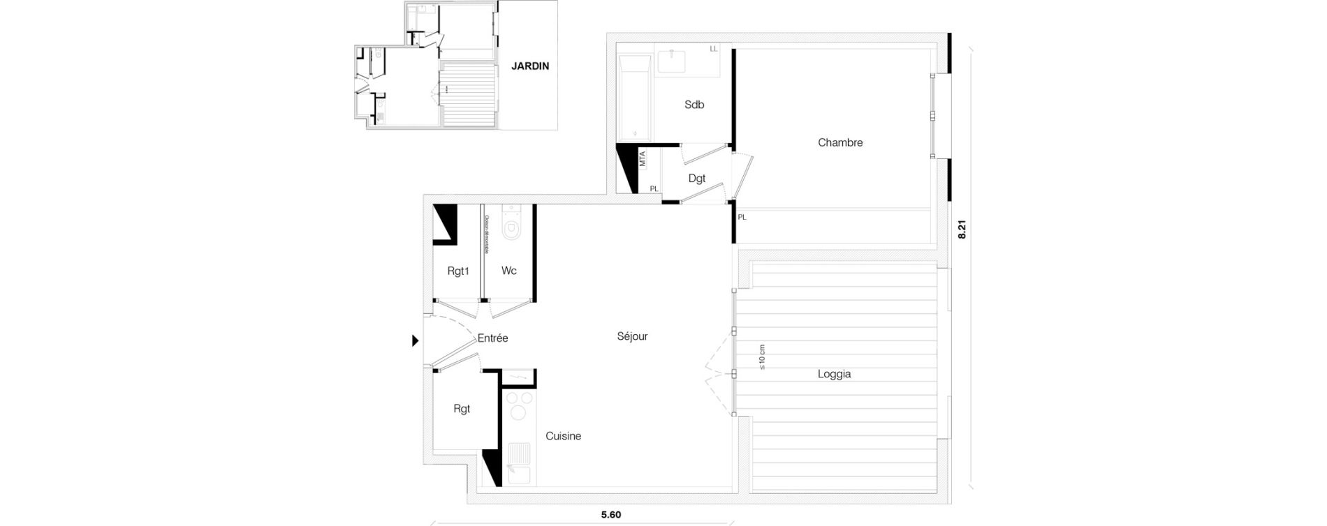 Appartement T2 de 46,74 m2 &agrave; Toulouse Malep&egrave;re