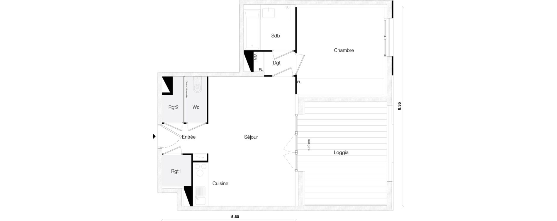 Appartement T2 de 47,66 m2 &agrave; Toulouse Malep&egrave;re