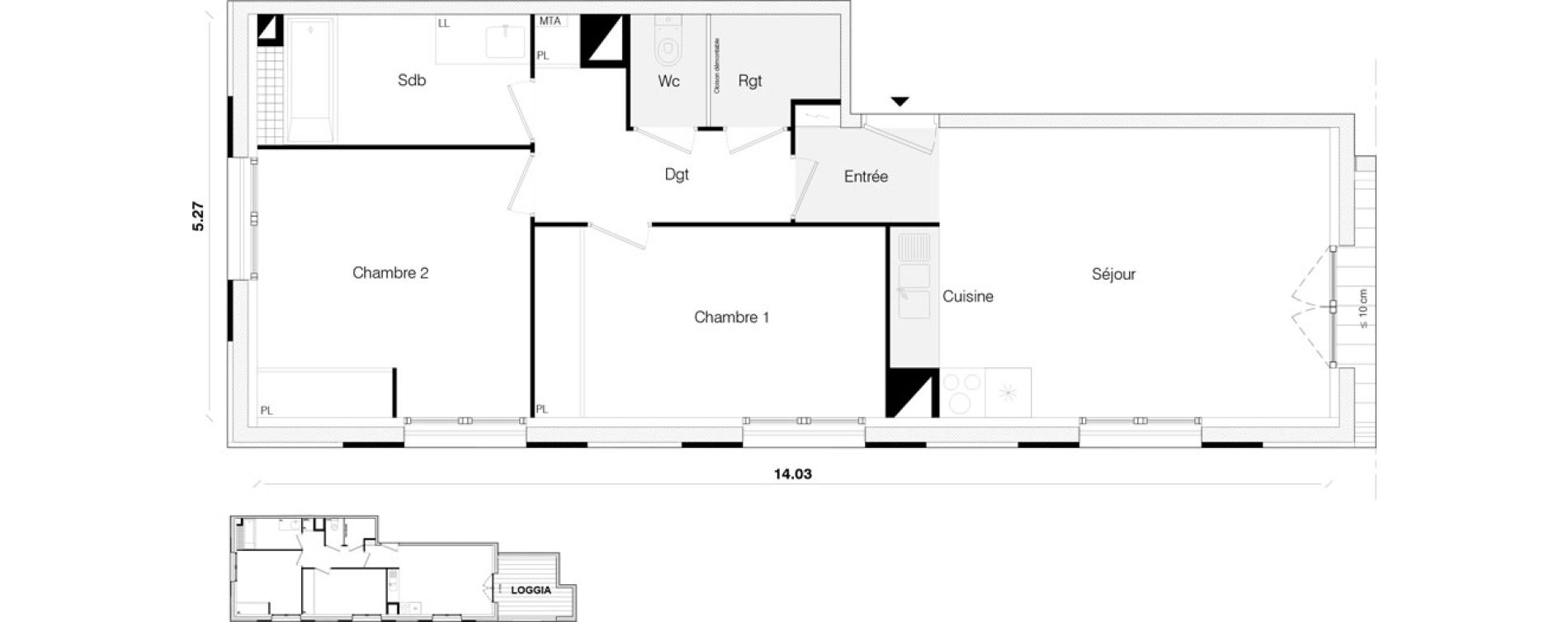 Appartement T3 de 62,06 m2 &agrave; Toulouse Malep&egrave;re