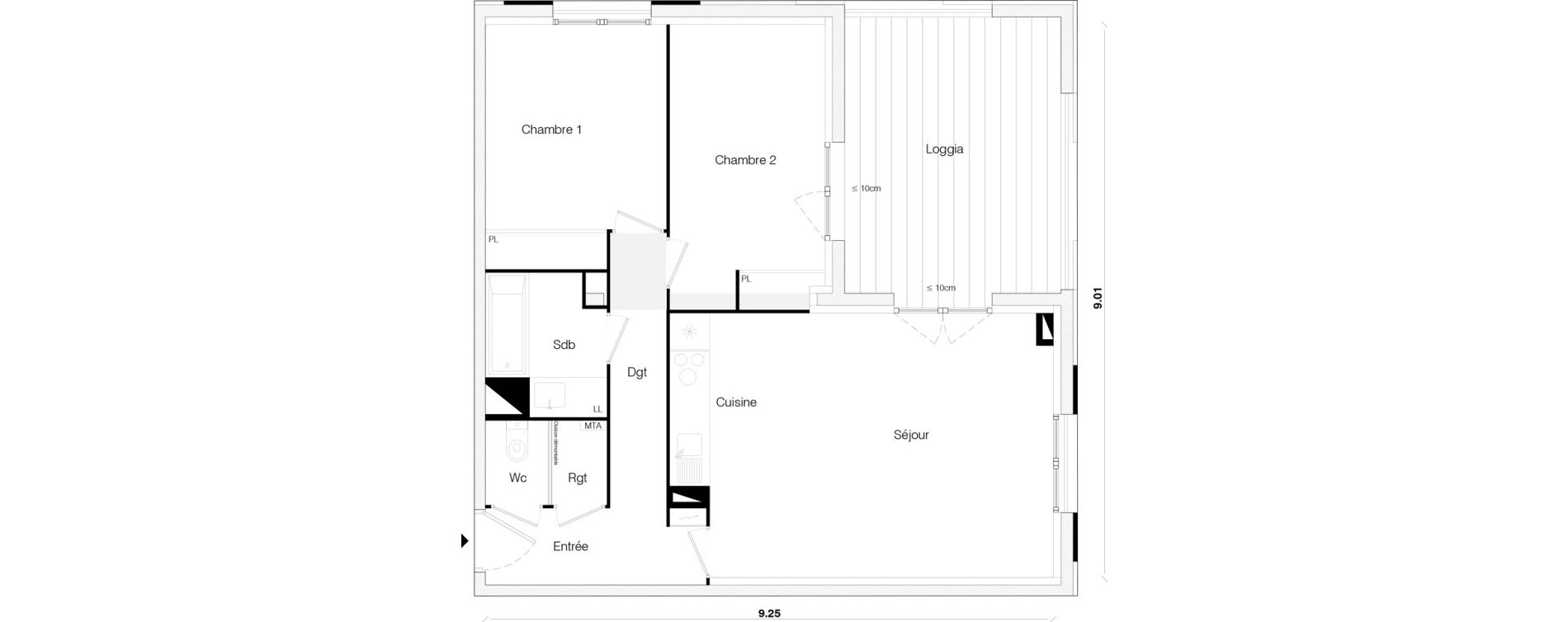 Appartement T3 de 63,65 m2 &agrave; Toulouse Malep&egrave;re