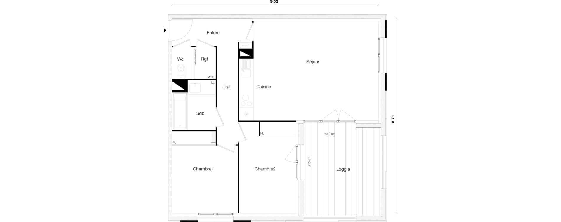Appartement T3 de 63,79 m2 &agrave; Toulouse Malep&egrave;re