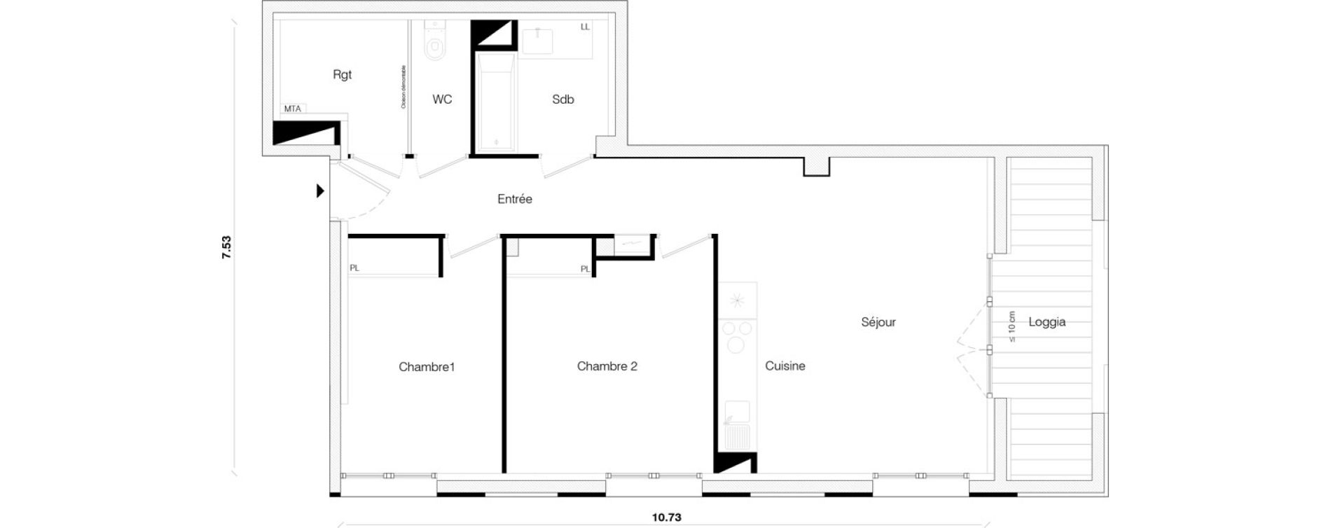 Appartement T3 de 64,52 m2 &agrave; Toulouse Malep&egrave;re