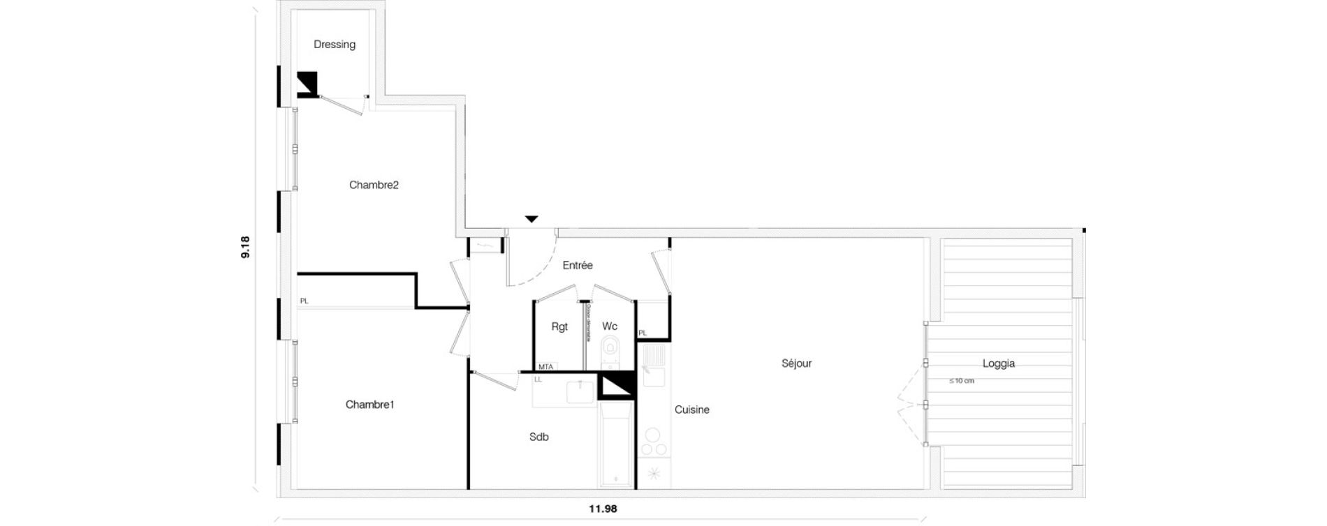 Appartement T3 de 65,81 m2 &agrave; Toulouse Malep&egrave;re