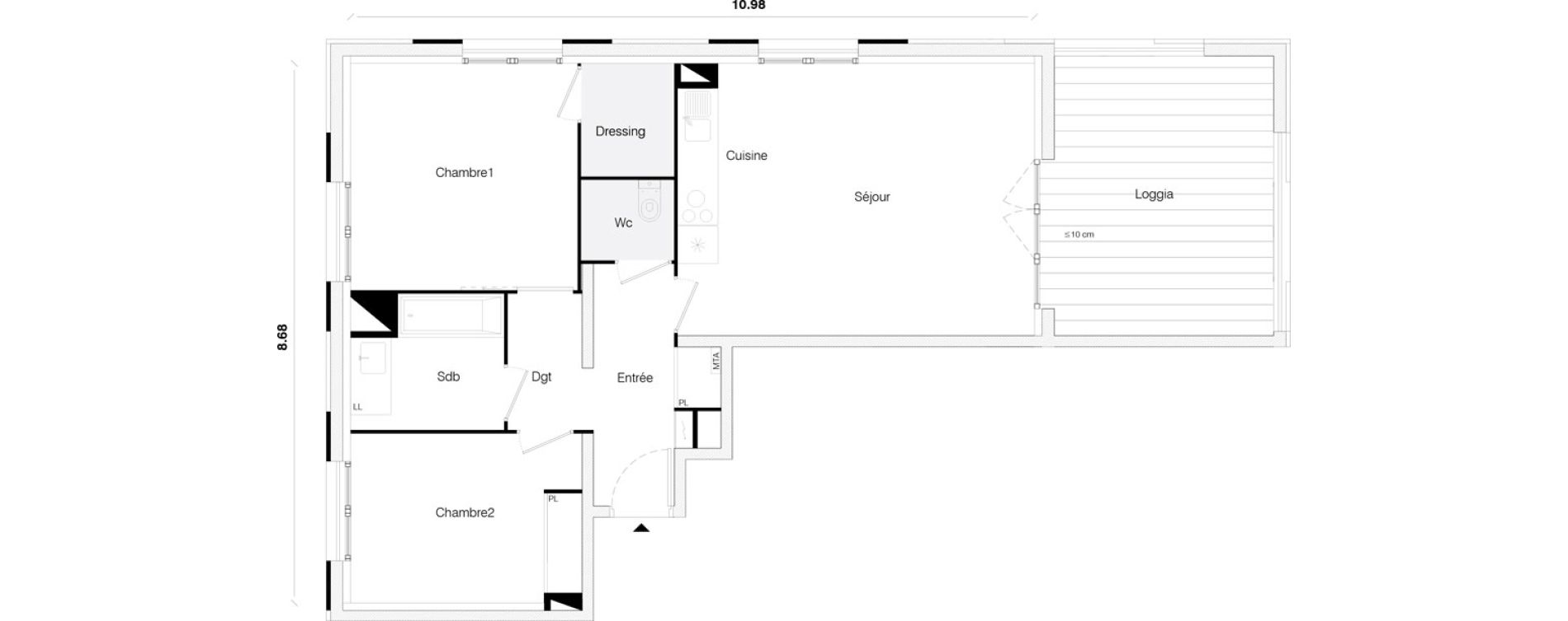 Appartement T3 de 66,20 m2 &agrave; Toulouse Malep&egrave;re