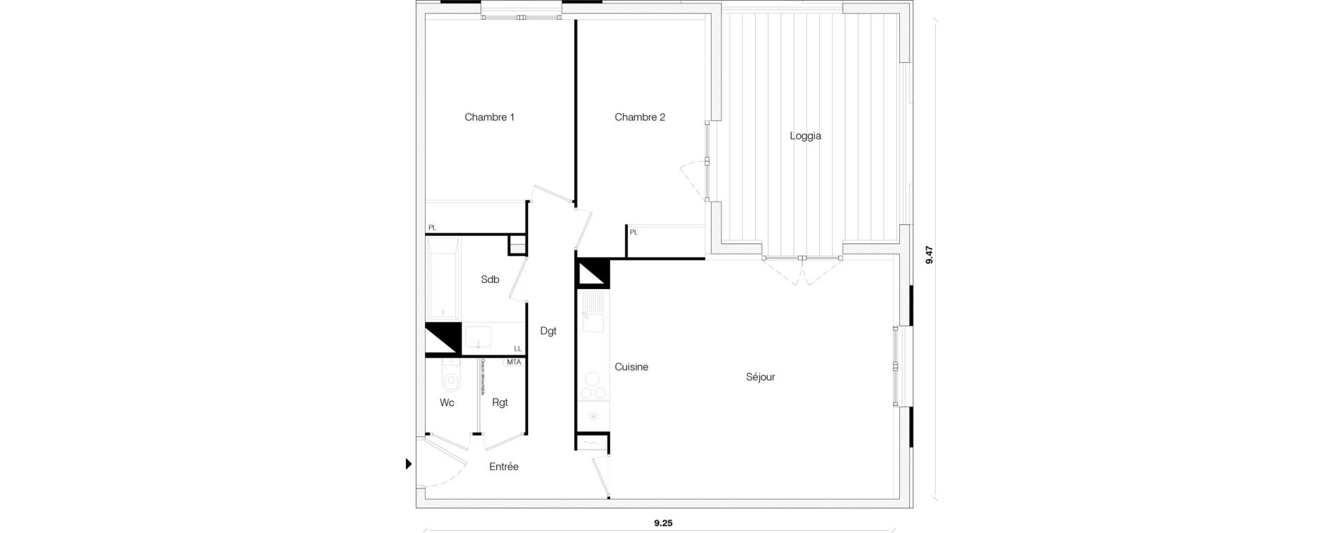 Appartement T3 de 67,42 m2 &agrave; Toulouse Malep&egrave;re
