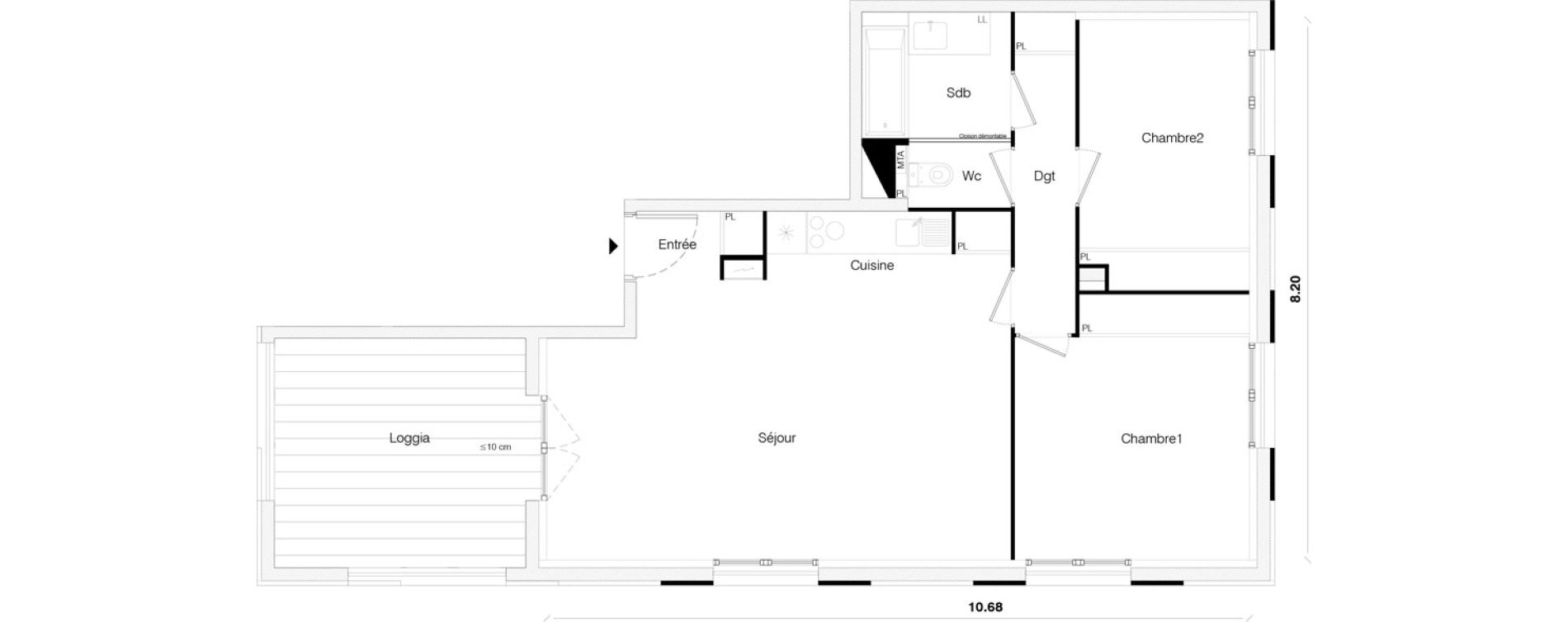 Appartement T3 de 69,40 m2 &agrave; Toulouse Malep&egrave;re