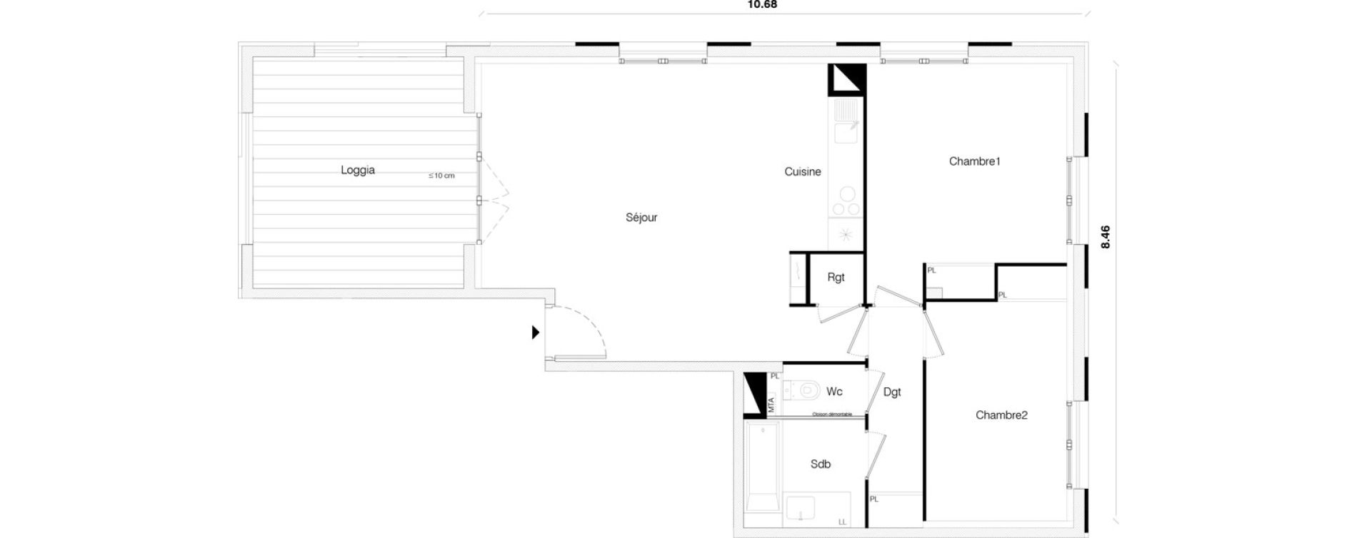 Appartement T3 de 71,18 m2 &agrave; Toulouse Malep&egrave;re