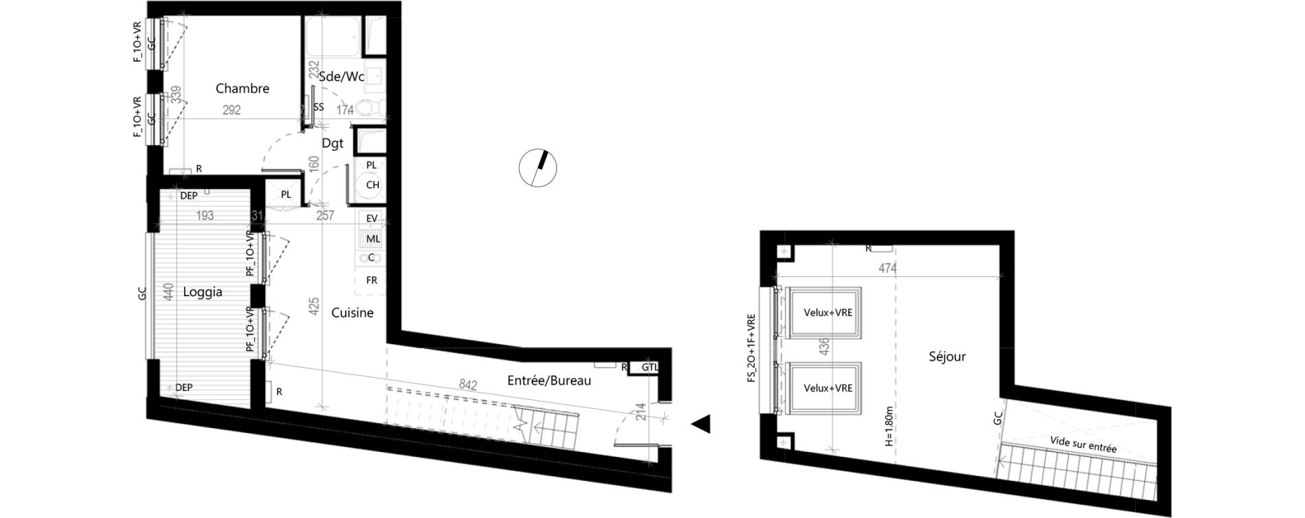 Duplex T2 de 46,55 m2 &agrave; Toulouse La gloire