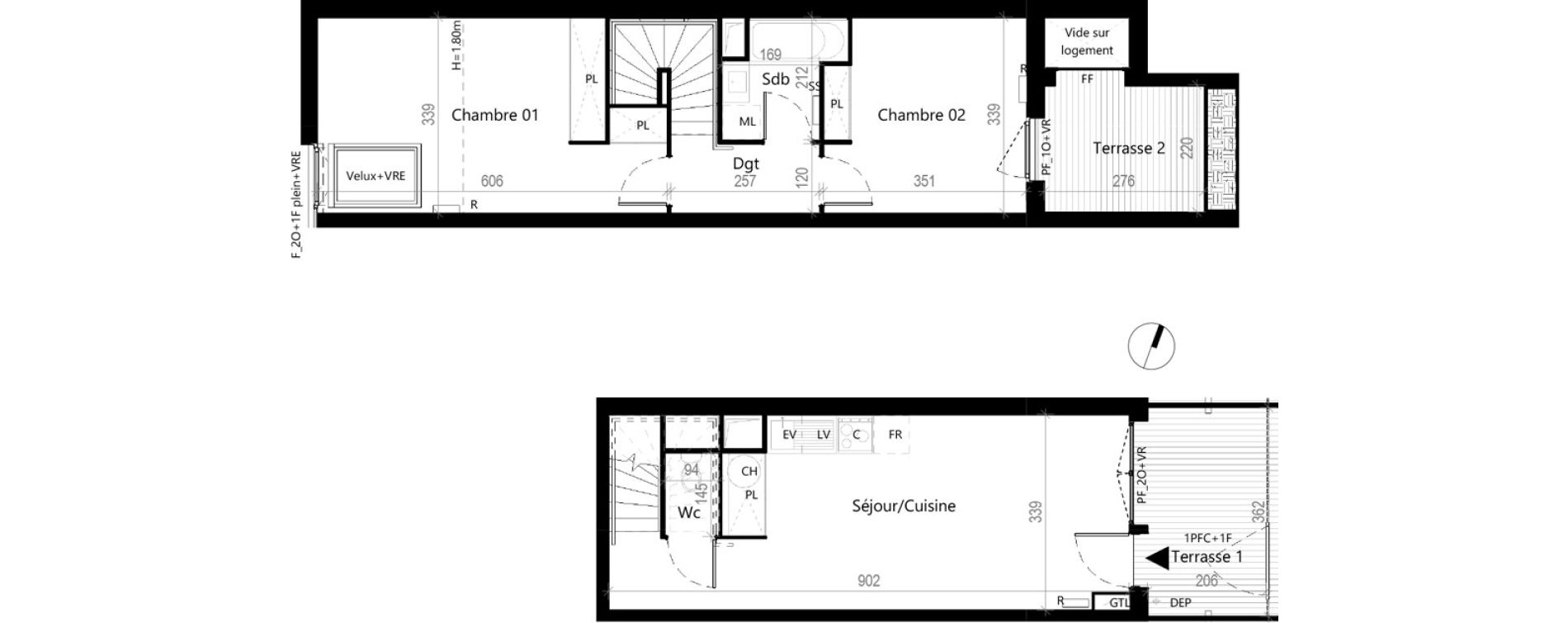 Duplex T3 de 55,58 m2 &agrave; Toulouse La gloire