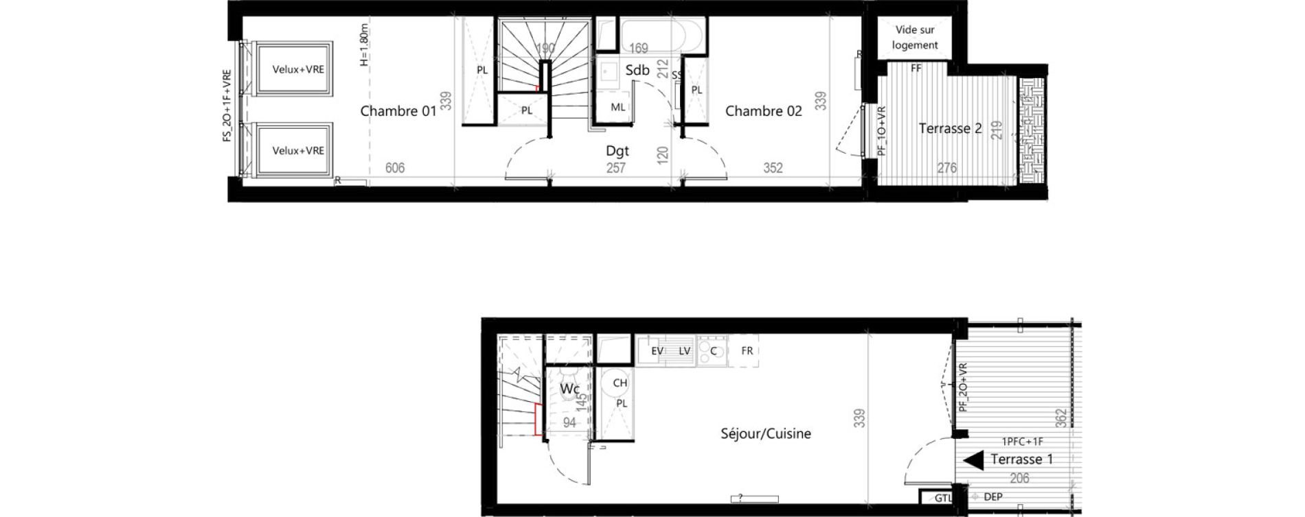 Duplex T3 de 55,64 m2 &agrave; Toulouse La gloire