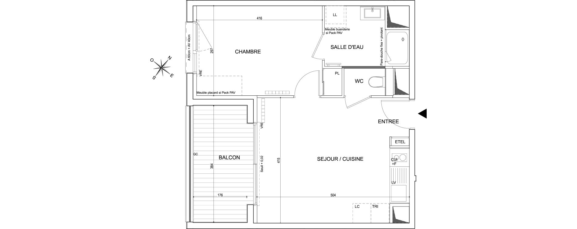 Appartement T2 de 39,40 m2 &agrave; Toulouse Guillaumet