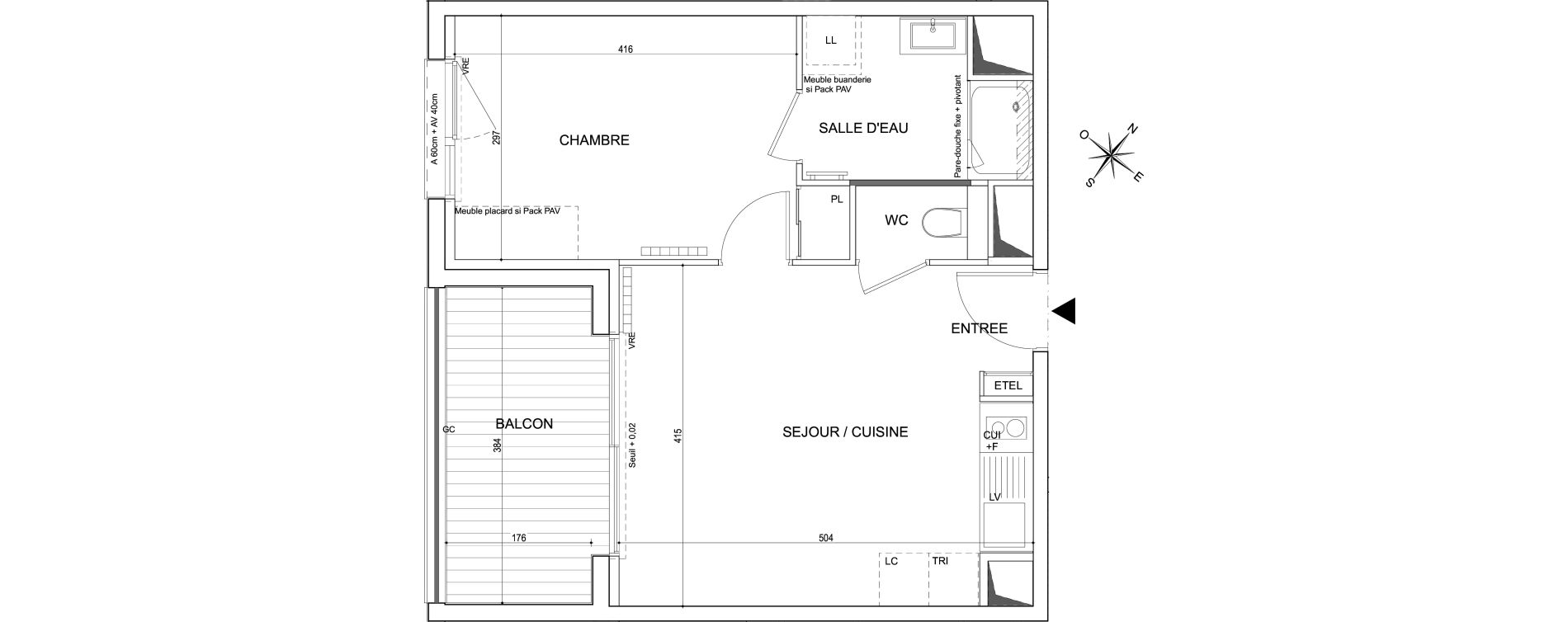 Appartement T2 de 39,41 m2 &agrave; Toulouse Guillaumet