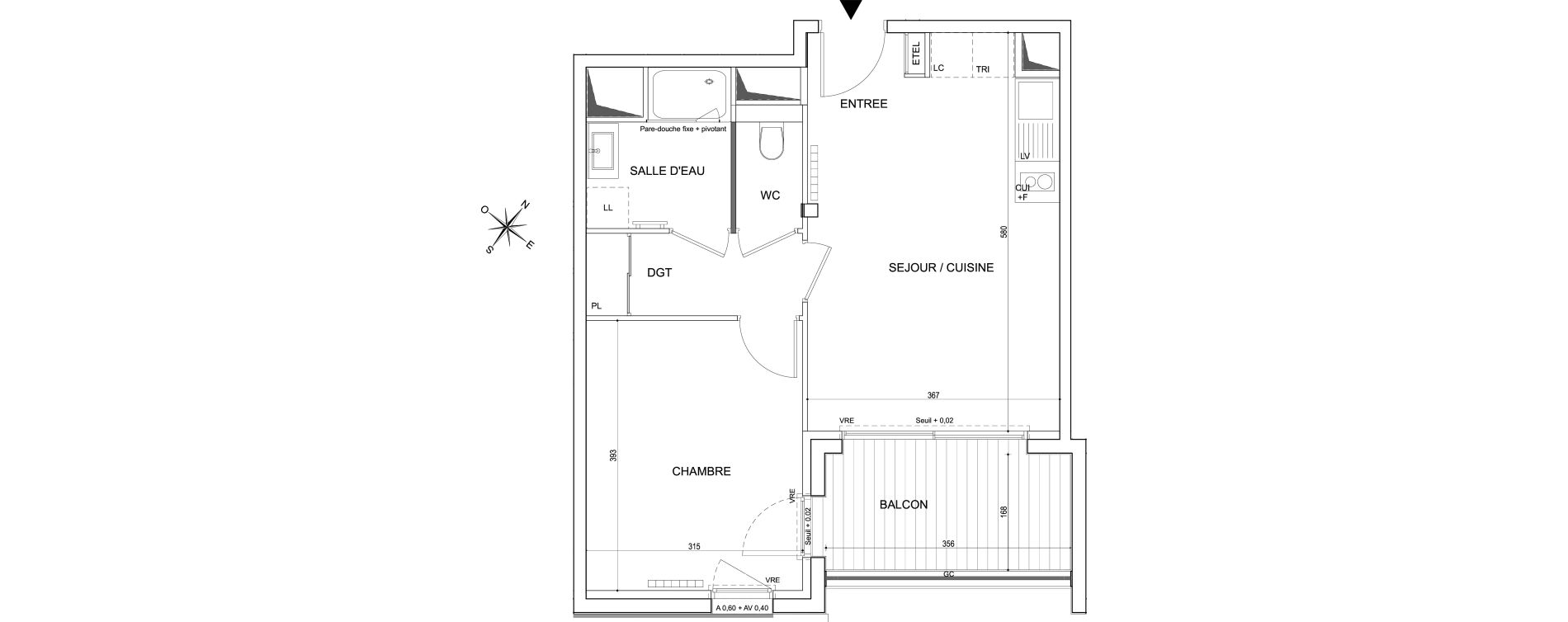Appartement T2 de 42,49 m2 &agrave; Toulouse Guillaumet