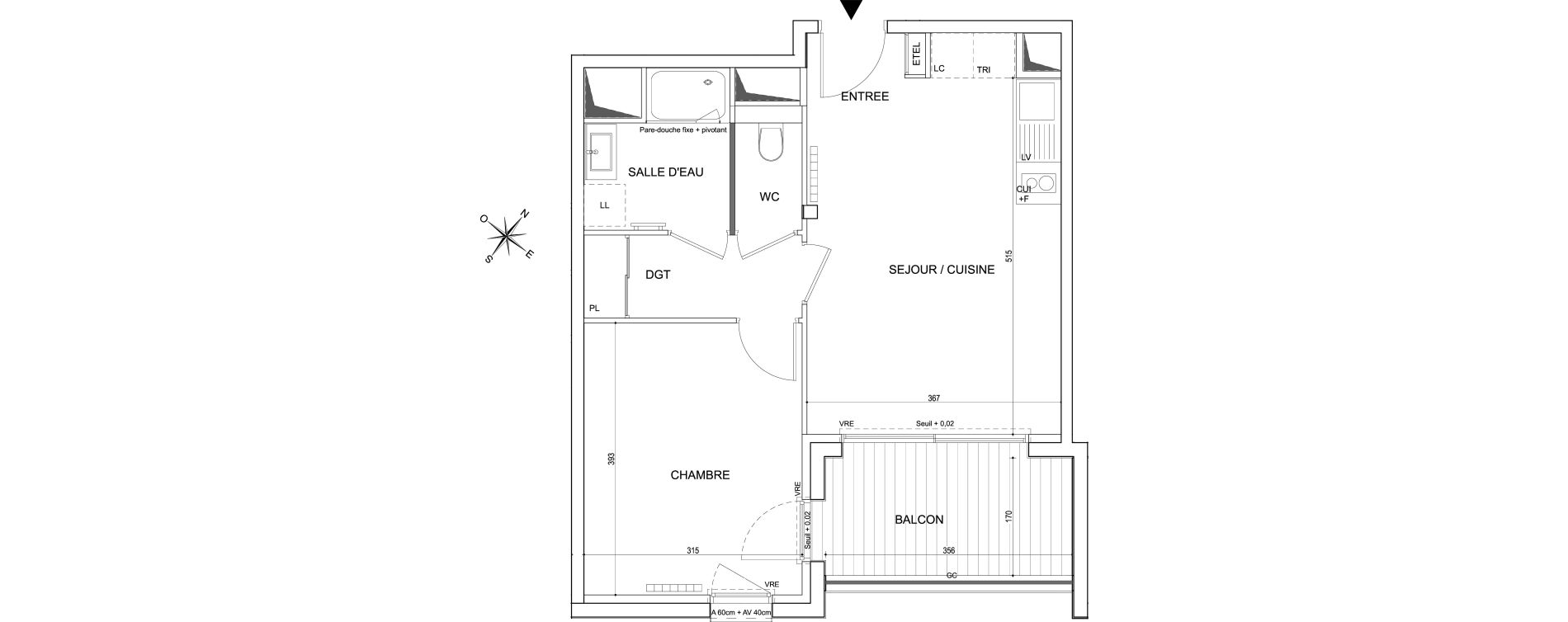 Appartement T2 de 42,49 m2 &agrave; Toulouse Guillaumet