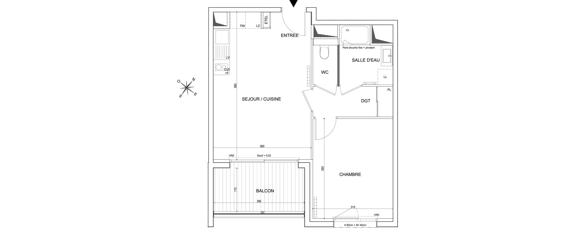 Appartement T2 de 43,57 m2 &agrave; Toulouse Guillaumet