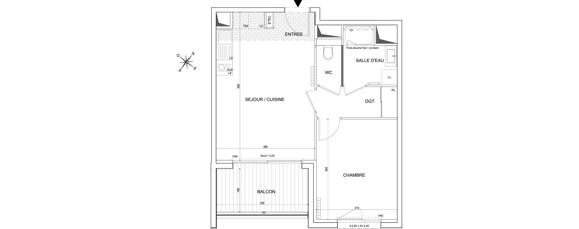Appartement T2 de 43,57 m2 &agrave; Toulouse Guillaumet