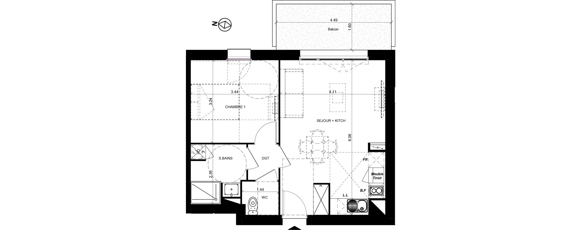 Appartement T2 de 44,52 m2 &agrave; Toulouse Casselardit
