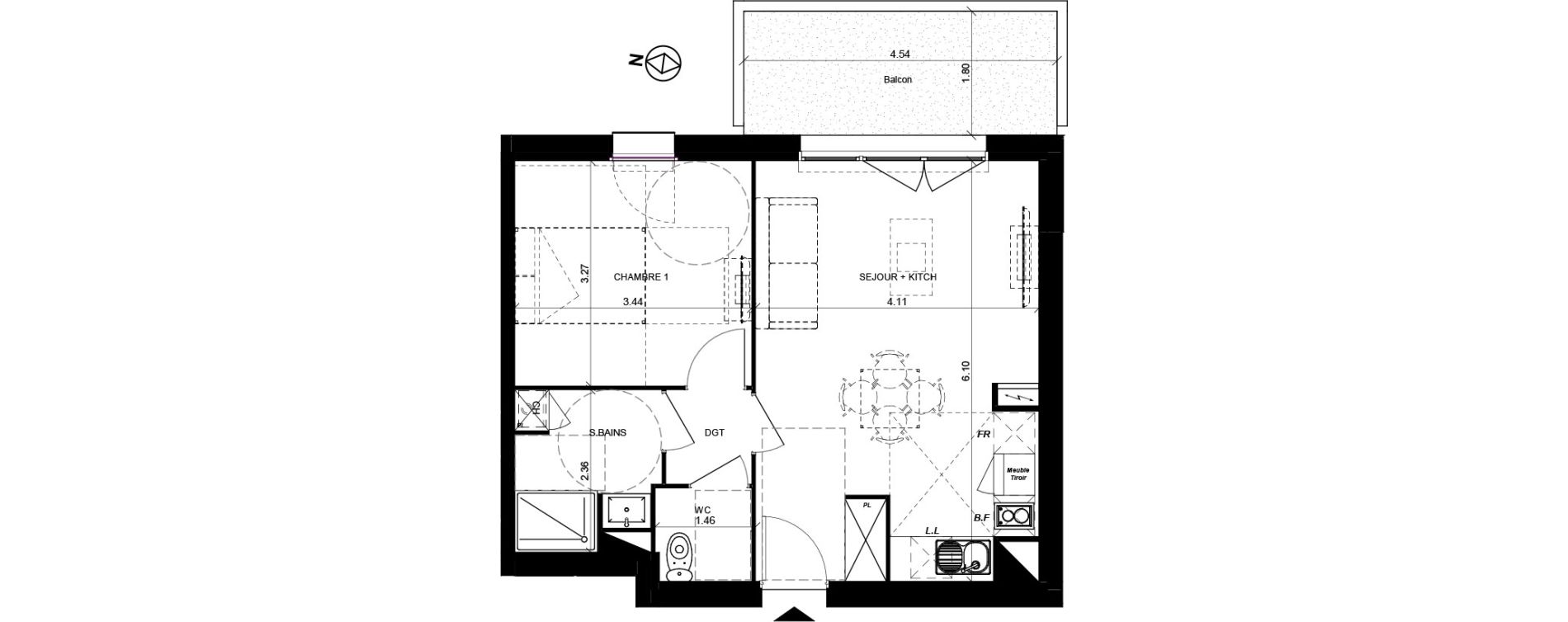 Appartement T2 de 44,78 m2 &agrave; Toulouse Casselardit