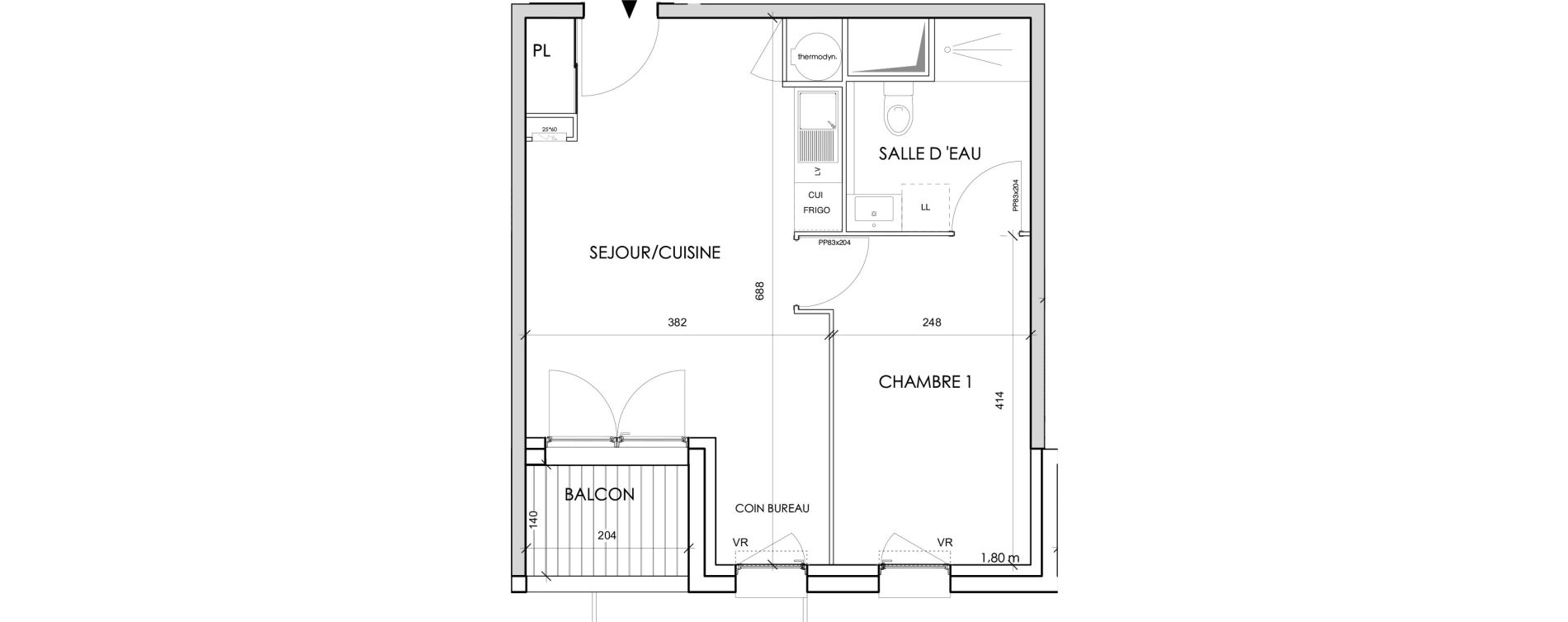 Appartement T2 de 38,09 m2 &agrave; Toulouse Barriere de paris