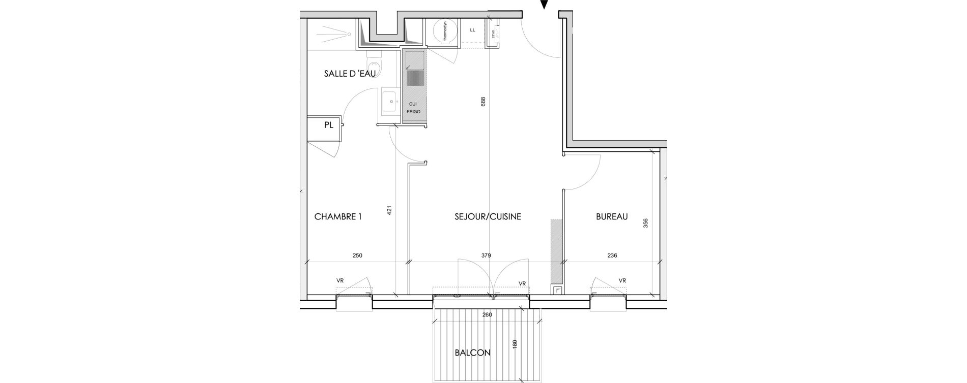 Appartement T2 de 49,59 m2 &agrave; Toulouse Barriere de paris