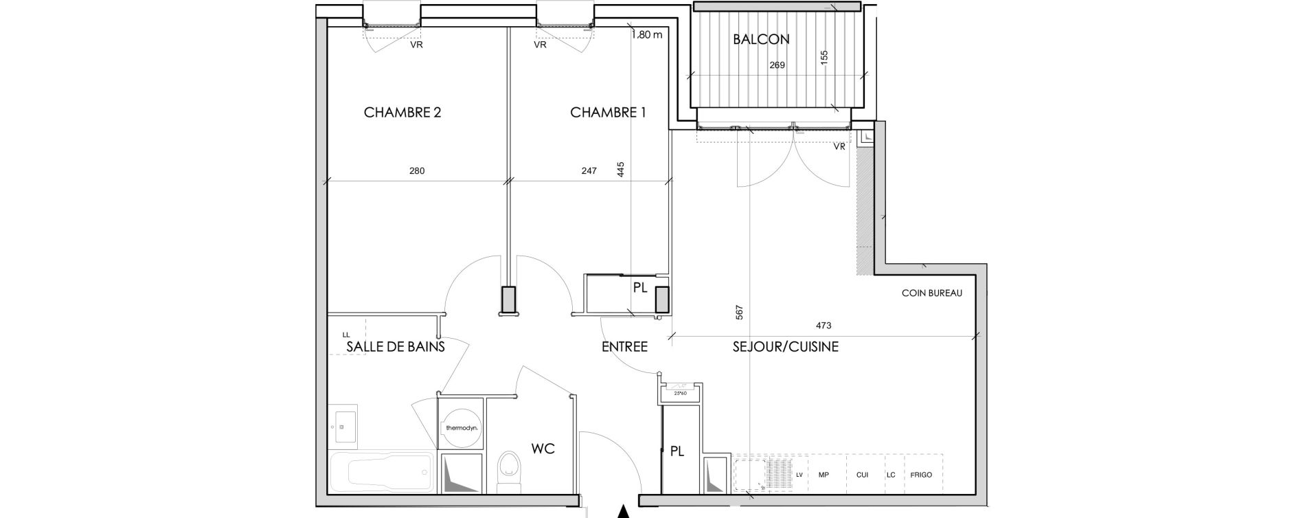 Appartement T3 de 59,76 m2 &agrave; Toulouse Barriere de paris