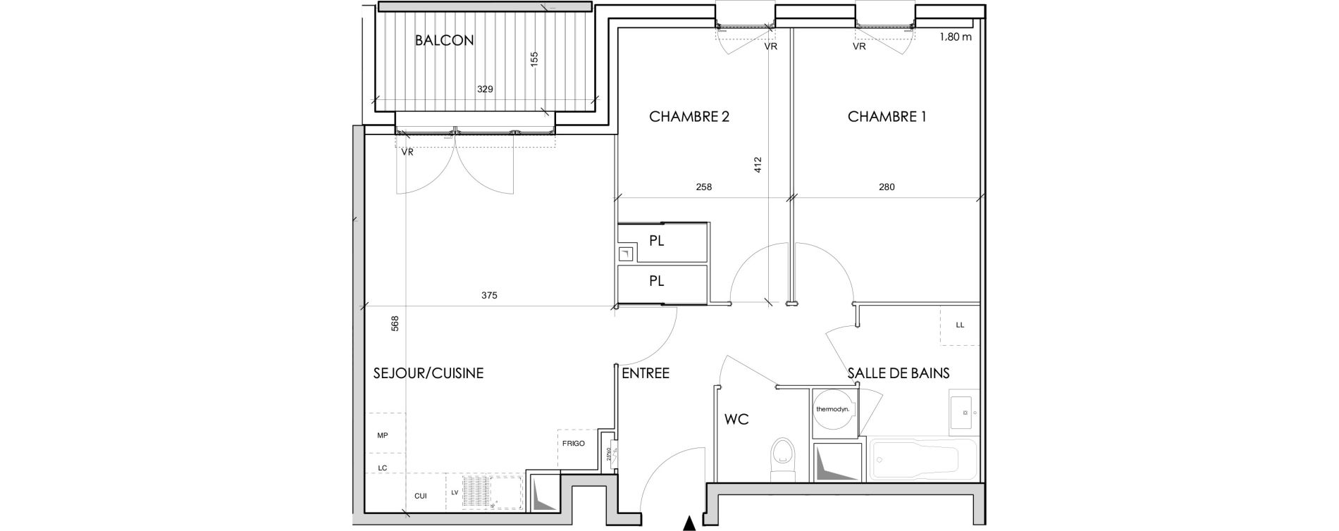 Appartement T3 de 55,89 m2 &agrave; Toulouse Barriere de paris