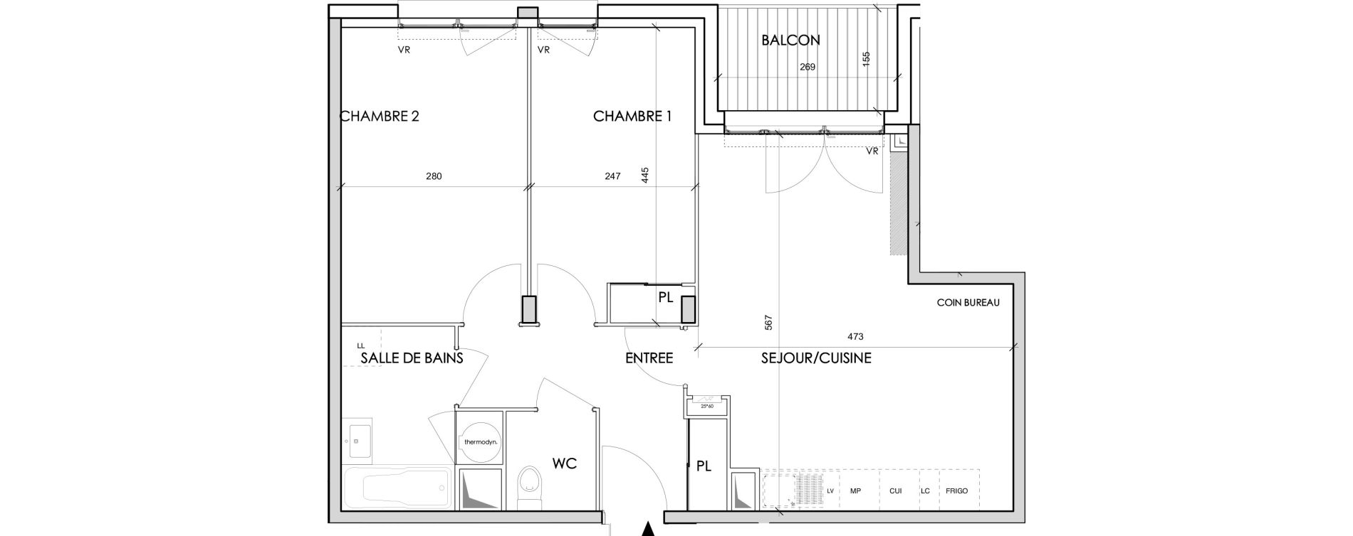 Appartement T3 de 59,76 m2 &agrave; Toulouse Barriere de paris