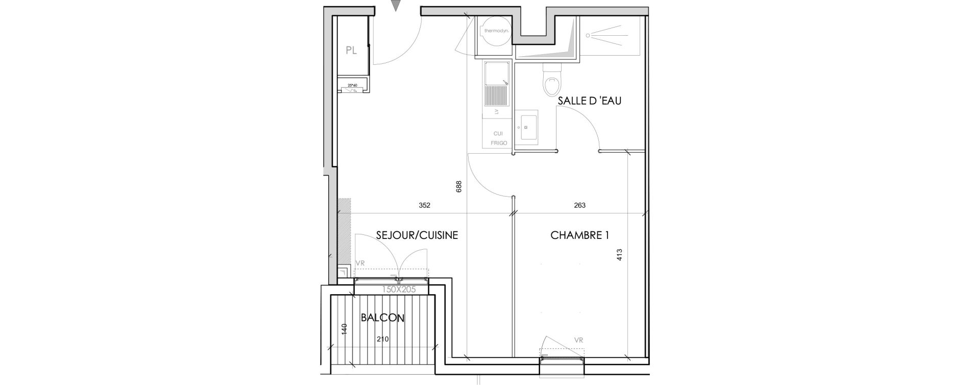 Appartement T2 de 36,71 m2 &agrave; Toulouse Barriere de paris