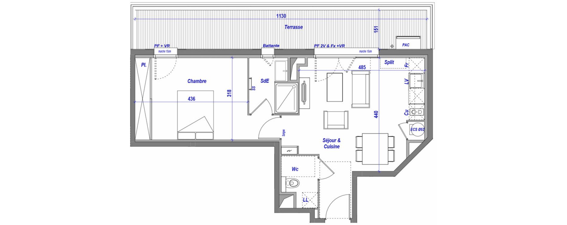 Appartement T2 de 44,50 m2 &agrave; Toulouse Roseraie
