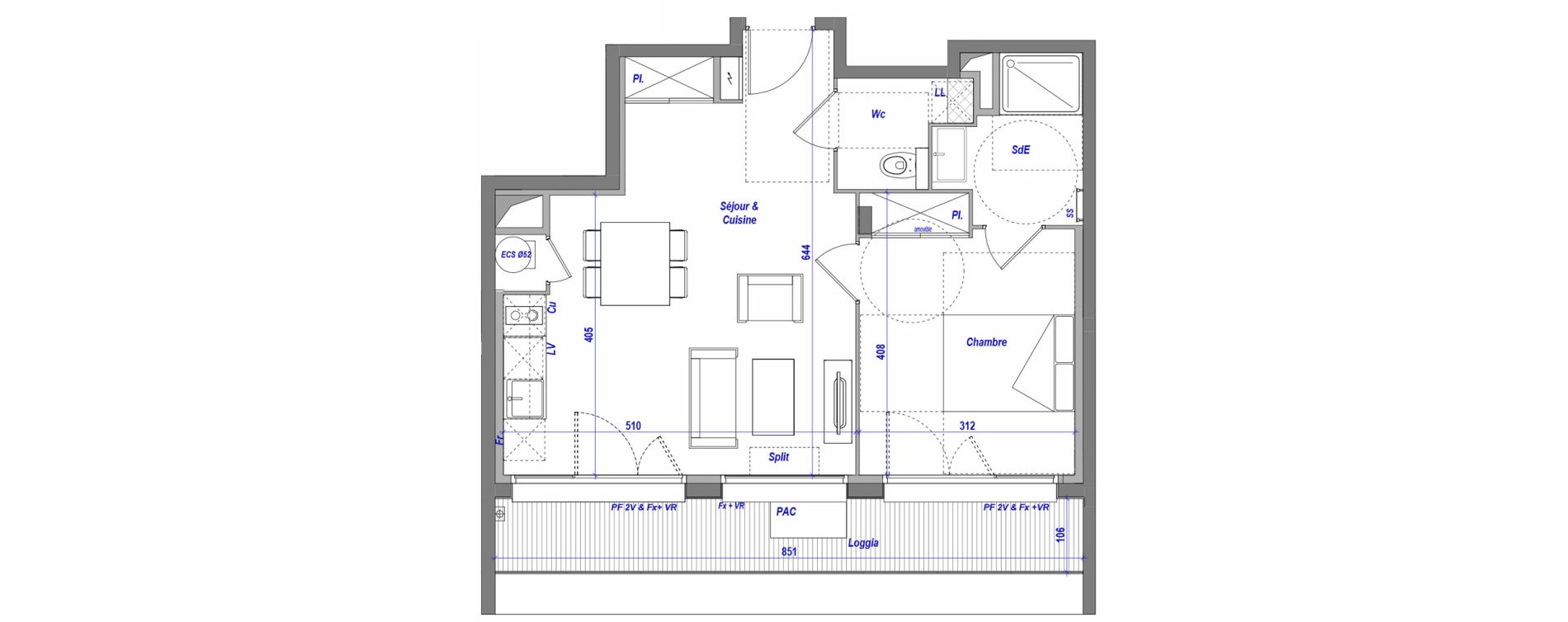Appartement T2 de 45,37 m2 &agrave; Toulouse Roseraie