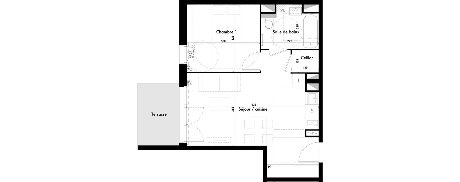 Appartement T2 de 44,91 m2 &agrave; Toulouse Ormeau