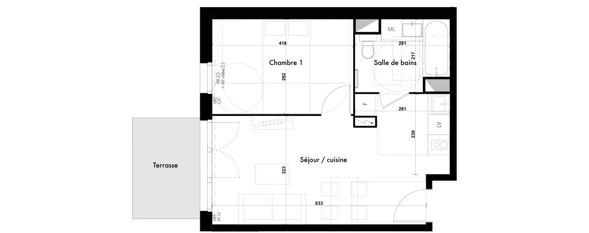 Appartement T2 de 40,44 m2 &agrave; Toulouse Ormeau