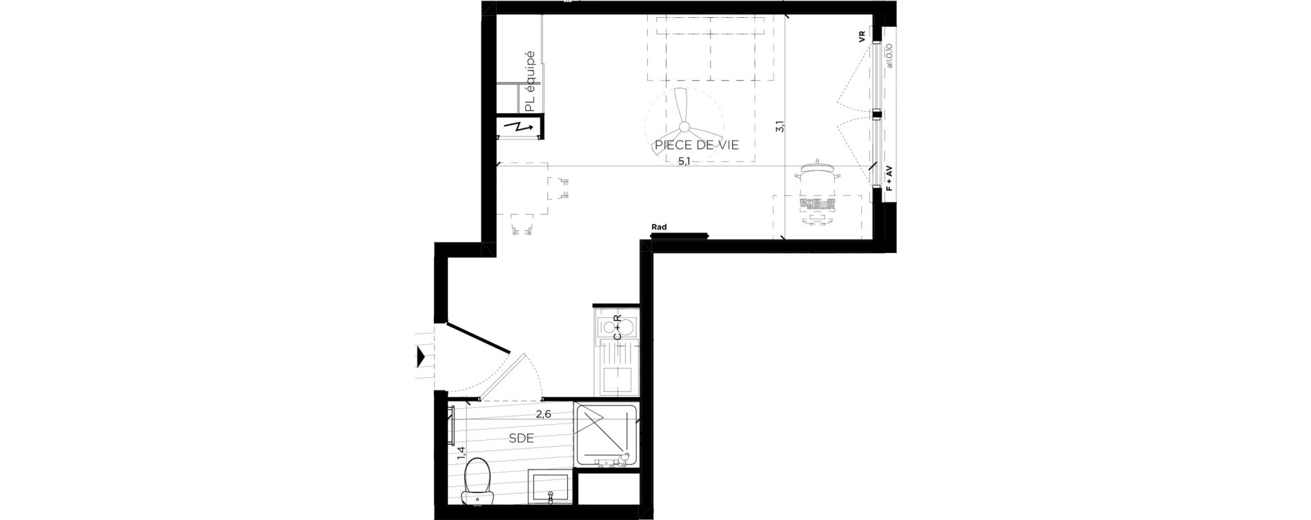 Appartement T1 de 24,05 m2 &agrave; Toulouse Amidonniers