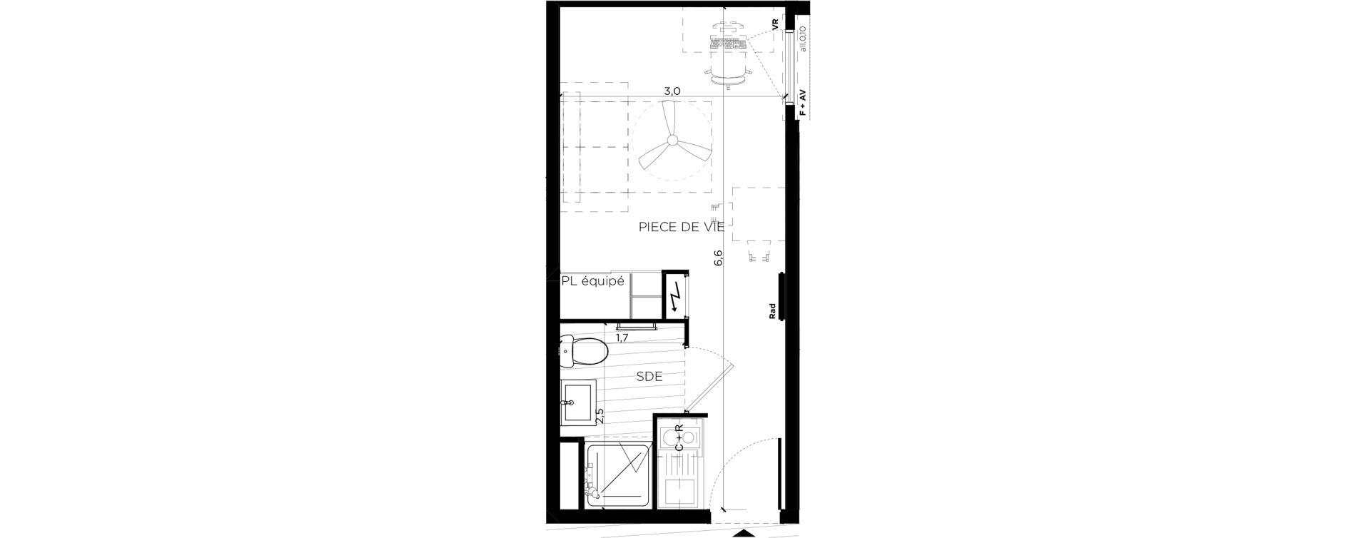 Appartement T1 de 19,01 m2 &agrave; Toulouse Amidonniers
