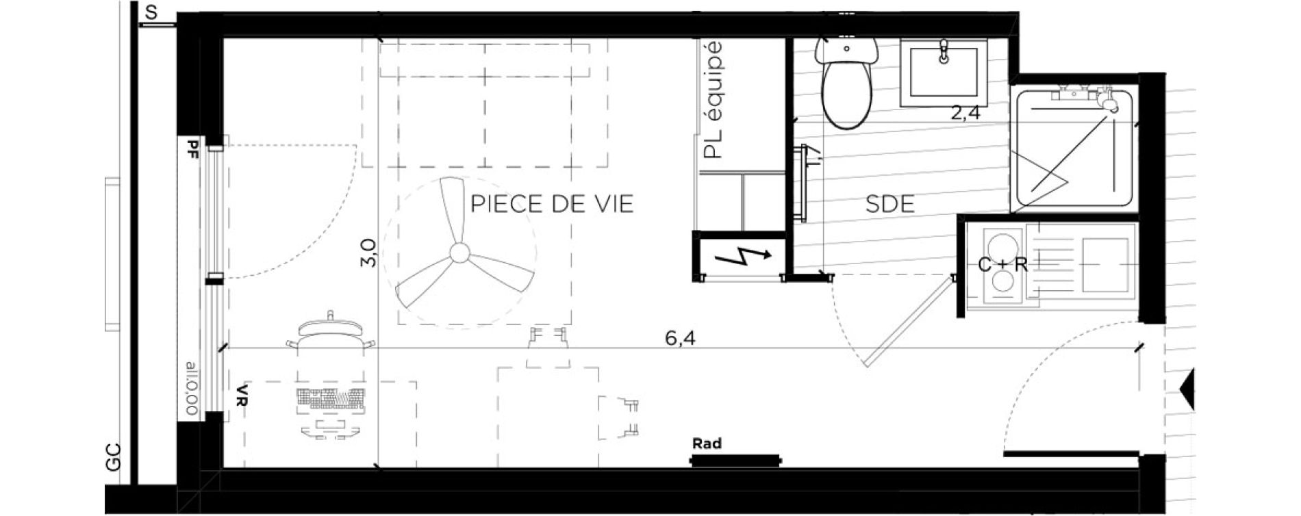 Appartement T1 de 18,41 m2 &agrave; Toulouse Amidonniers