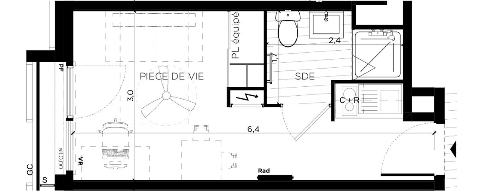 Appartement T1 de 17,34 m2 &agrave; Toulouse Amidonniers