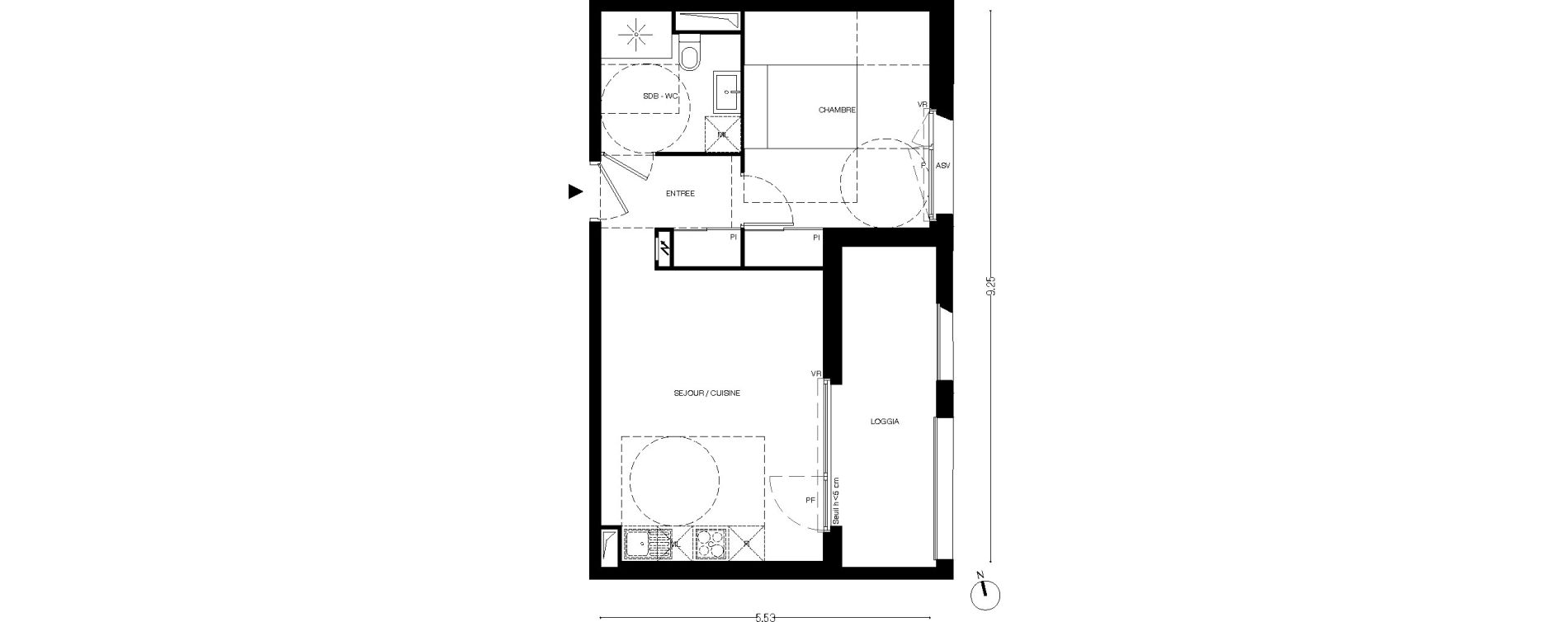 Appartement T2 de 39,70 m2 &agrave; Toulouse Empalot