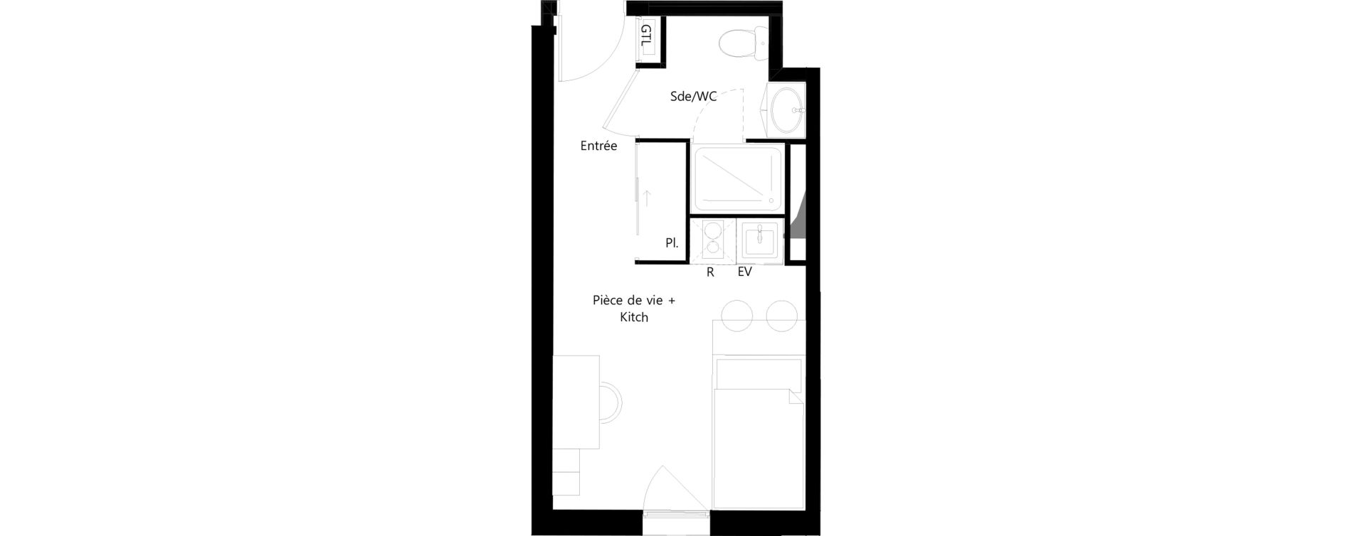 Appartement T1 meubl&eacute; de 18,94 m2 &agrave; Toulouse Ormeau