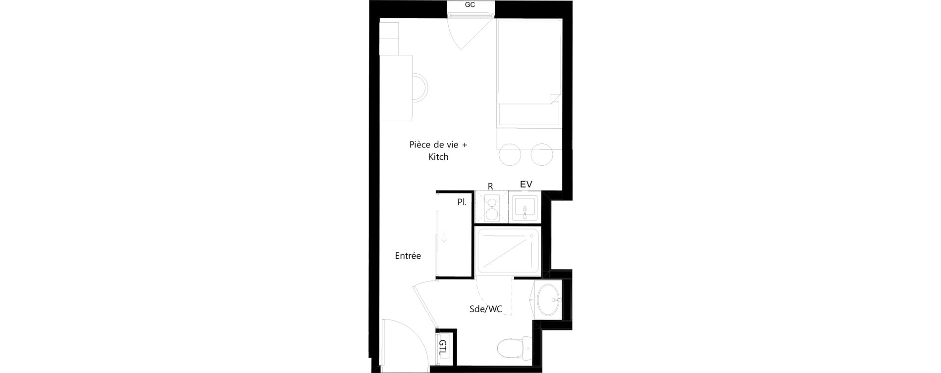 Appartement T1 meubl&eacute; de 19,49 m2 &agrave; Toulouse Ormeau