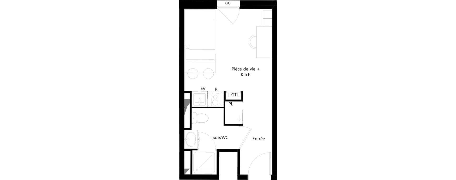 Appartement T1 meubl&eacute; de 19,12 m2 &agrave; Toulouse Ormeau