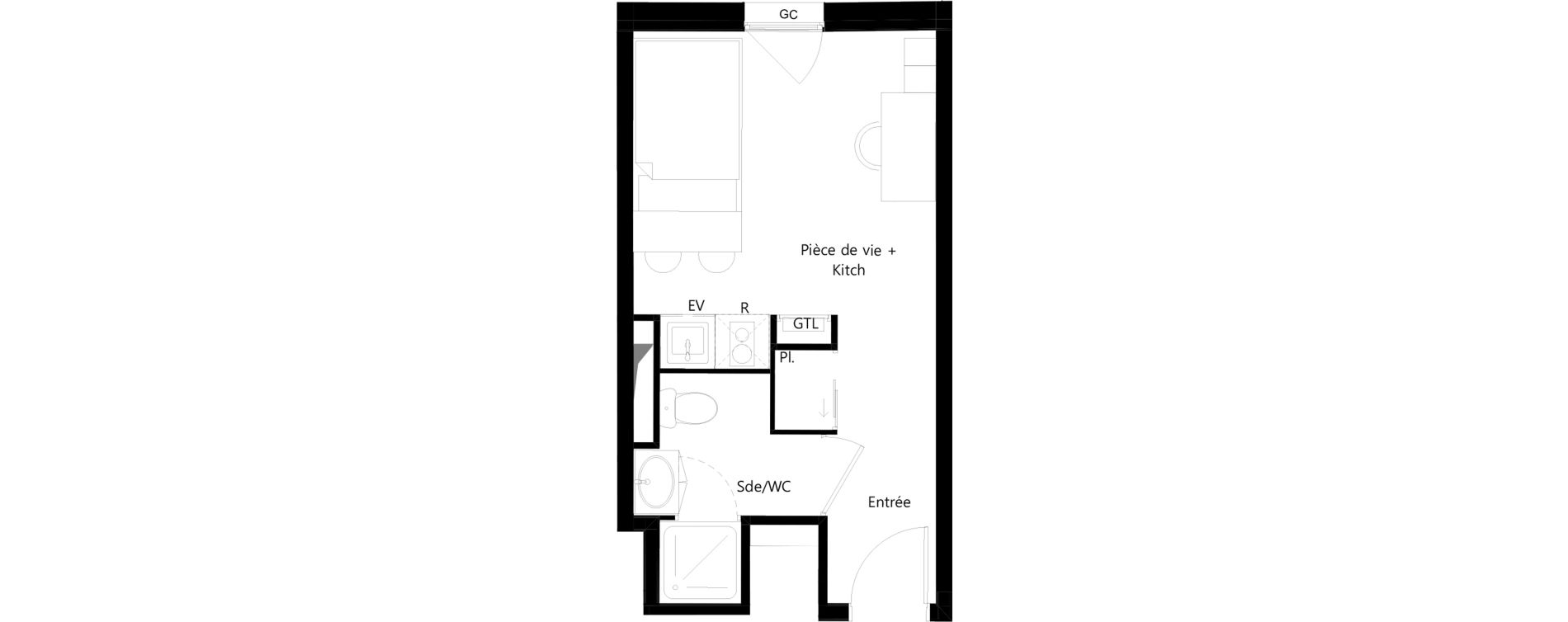 Appartement T1 meubl&eacute; de 18,94 m2 &agrave; Toulouse Ormeau