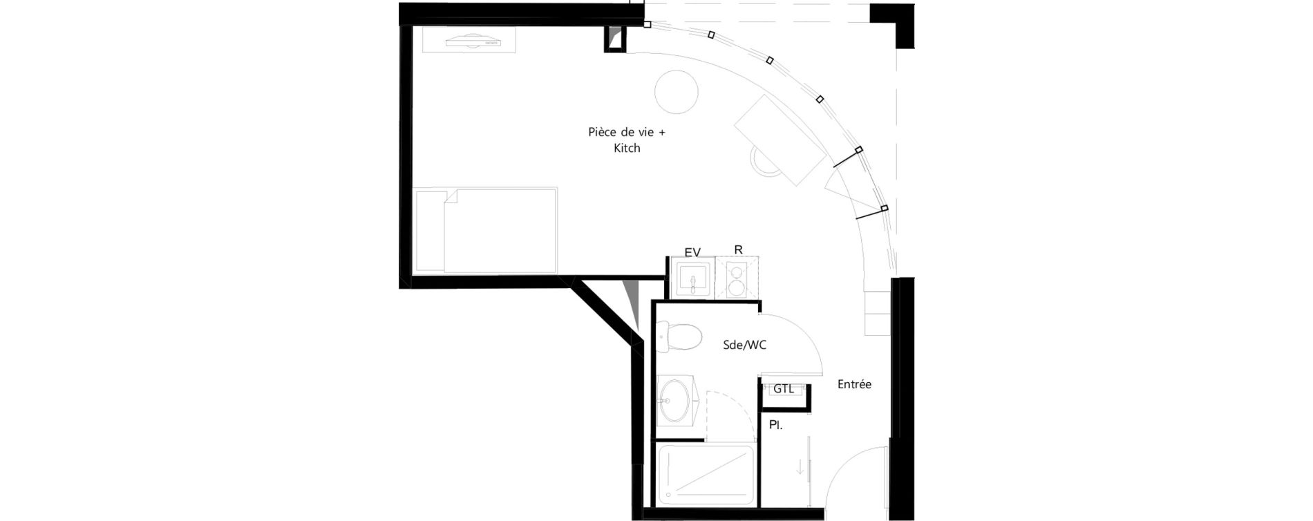 Appartement T1 meubl&eacute; de 27,67 m2 &agrave; Toulouse Ormeau