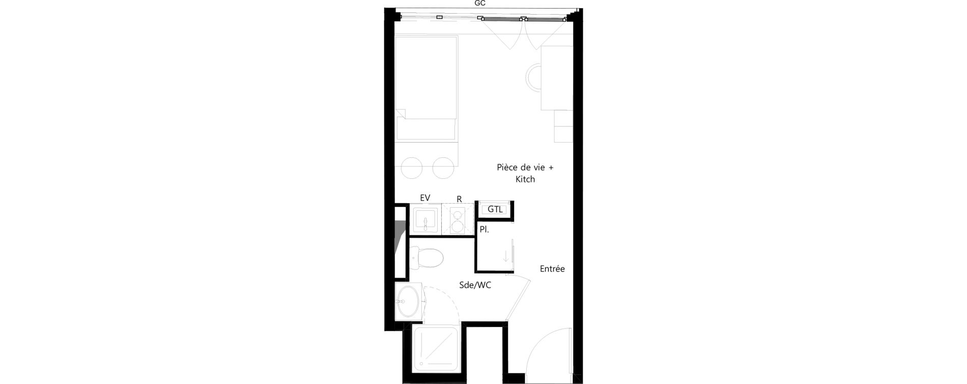 Appartement T1 meubl&eacute; de 19,17 m2 &agrave; Toulouse Ormeau