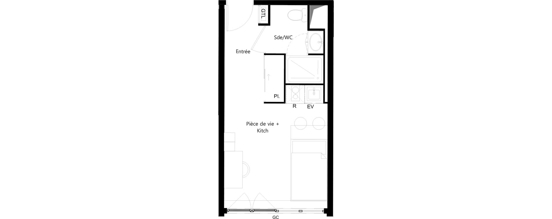 Appartement T1 meubl&eacute; de 19,84 m2 &agrave; Toulouse Ormeau