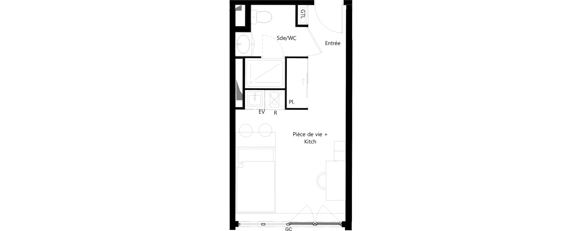 Appartement T1 meubl&eacute; de 20,15 m2 &agrave; Toulouse Ormeau