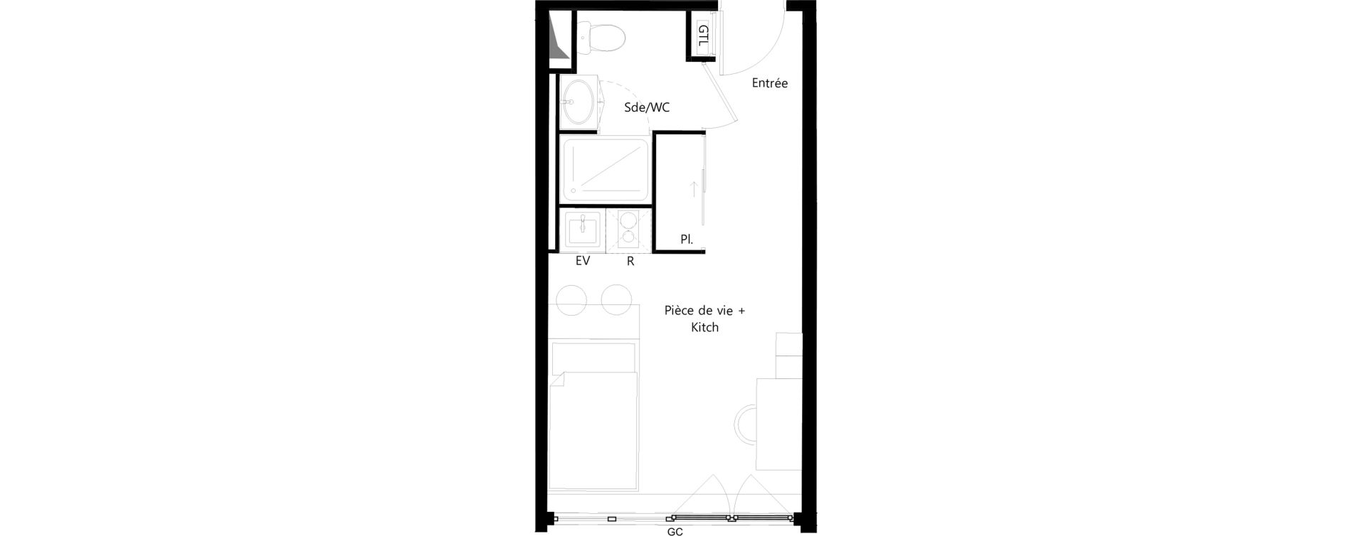 Appartement T1 meubl&eacute; de 20,00 m2 &agrave; Toulouse Ormeau