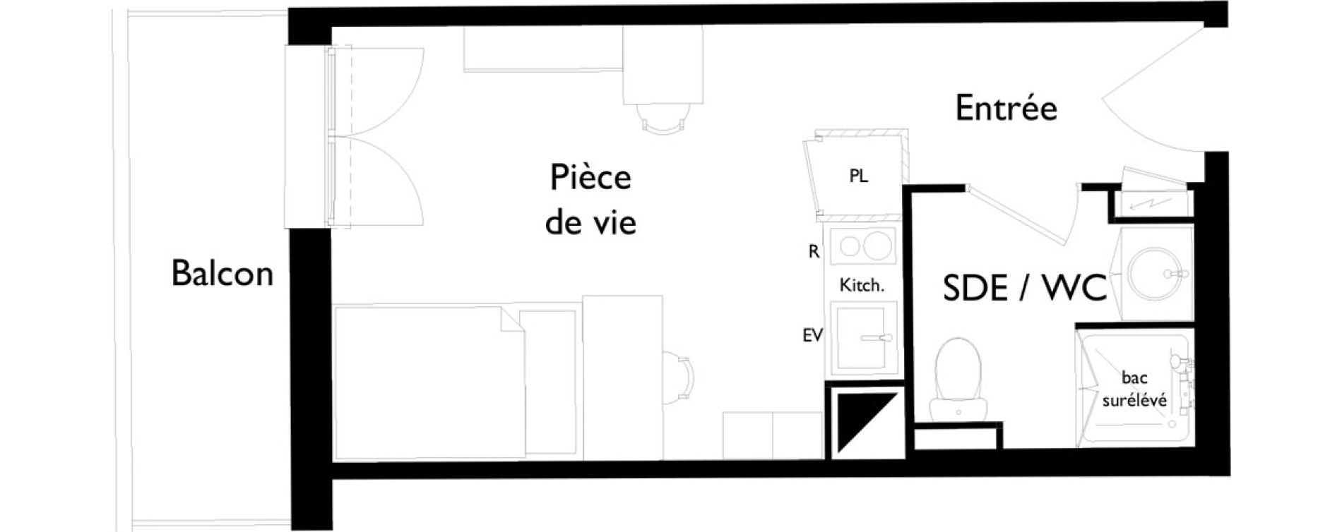 Appartement T1 meubl&eacute; de 20,41 m2 &agrave; Toulouse Saint-cyprien